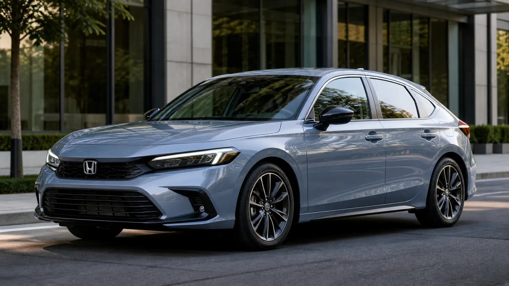 2026 Honda Civic Hybrid hatchback front three-quarter view